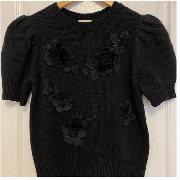 kate spade dashing beauty black floral applique sweater top shirt size xs nwt - Picture 5 of 10